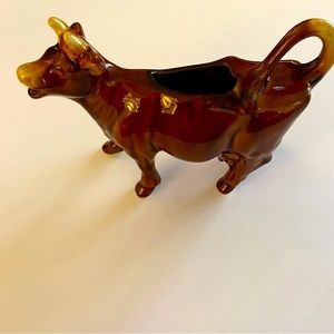 Cow creamer! Beautiful glazed pottery look. Unmarked. No chips or cracks.